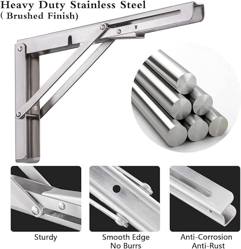 Folding Shelf Brackets 12 Inch, Stainless Steel, 2 Pack Y550321