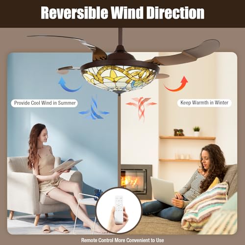 Tiffany Style Stained Glass Ceiling Fan with Light and Remote Control Y55629