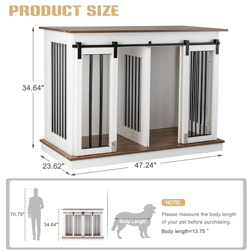 Black 72''W*24''D*35''H Wooden Dog Crate with Room Divider & 3 Drawer Double Doors F488535
