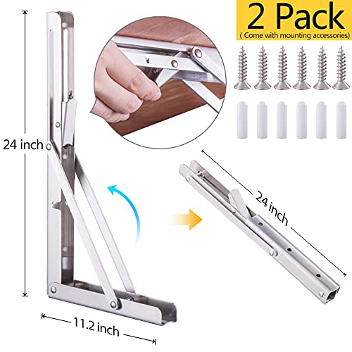 Folding Shelf Brackets 12 Inch, Stainless Steel, 2 Pack Y550321