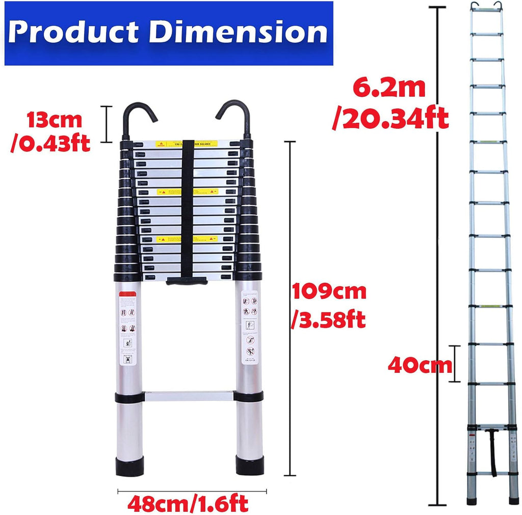 20ft Aluminum Telescoping Ladder Adjustable Height Y7573