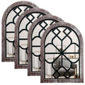4 Set Arched Window Mirror Wall Decor, Wood Framed Distressed White S11319