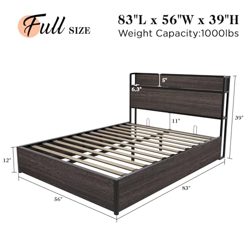 Full Size Wooden Platform Bed Frame with Storage Headboard W179194