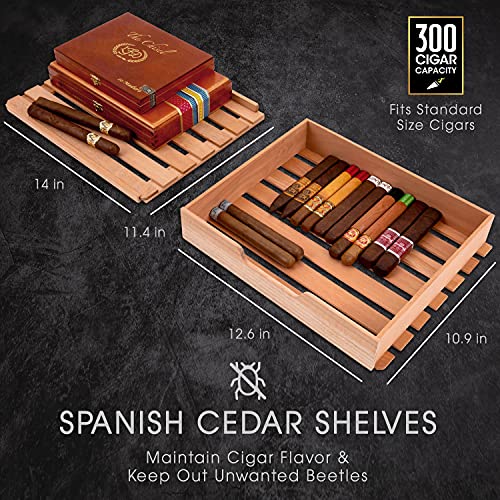 250 Cigar Cooler Humidor with Stainless Steel Trim Finish Cabinet, Spanish Cedar Wood Shelves and Drawer V787658