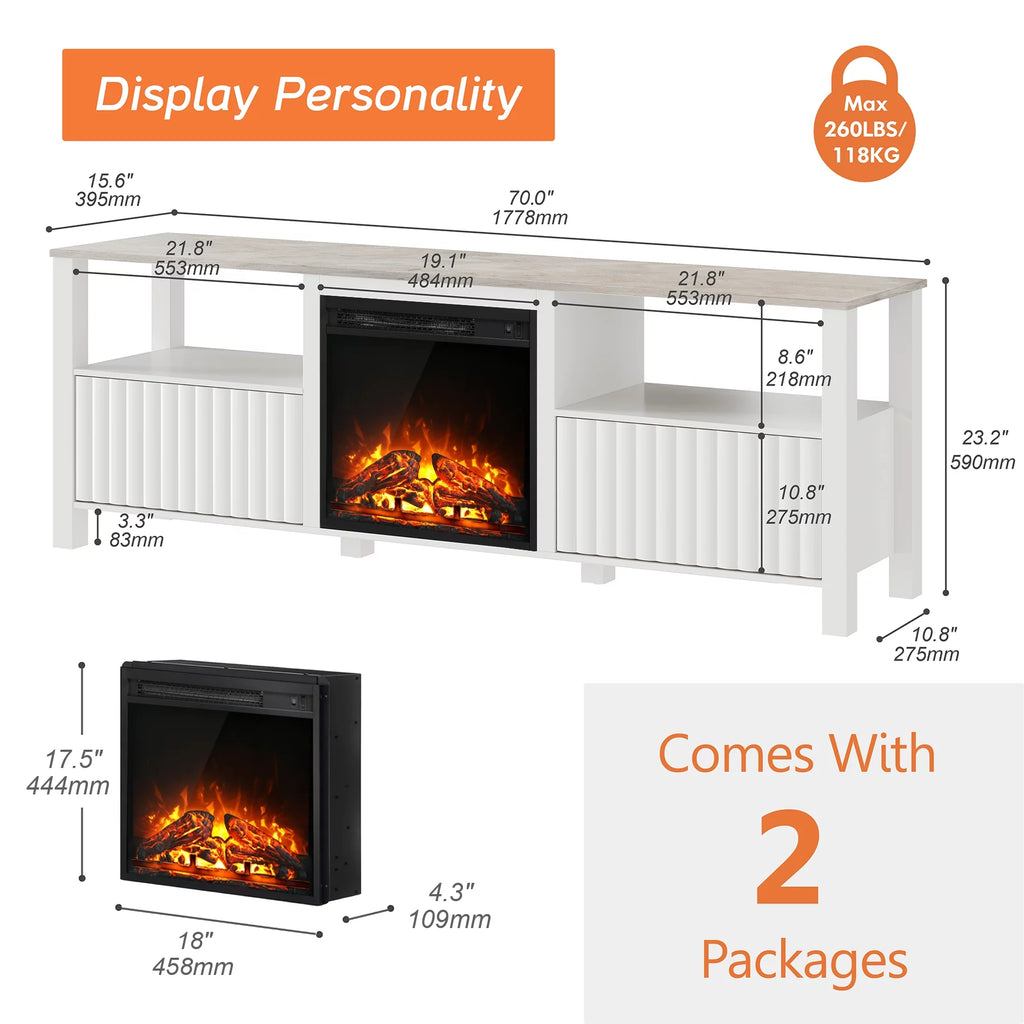 White 70 inch Electric Fireplace TV Stand P73578