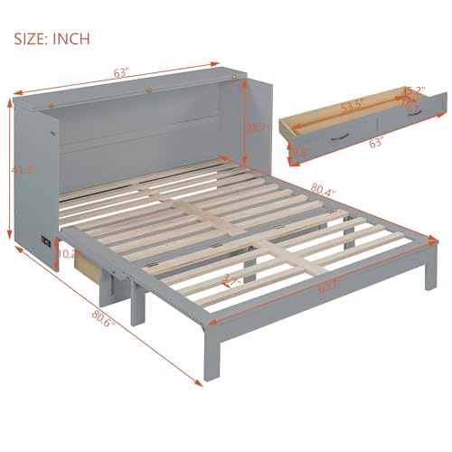 Queen Size Murphy Bed Cabinet Wall Bed with USB and Storage Drawer L14505