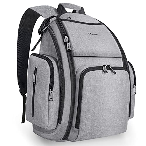 Grey Waterproof Diaper Bag Backpack with 4 Insulated Pockets and Stroller Straps M800373
