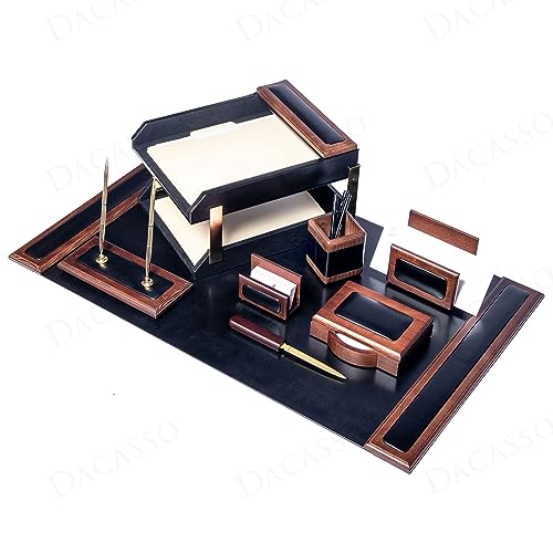 Walnut Black Leather 10 Piece Desk Set S13863