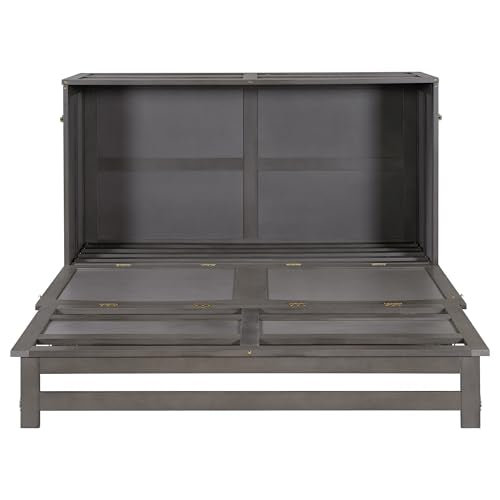 Queen Size Solid Pine Murphy Bed Cabinet with Storage Drawer H455022