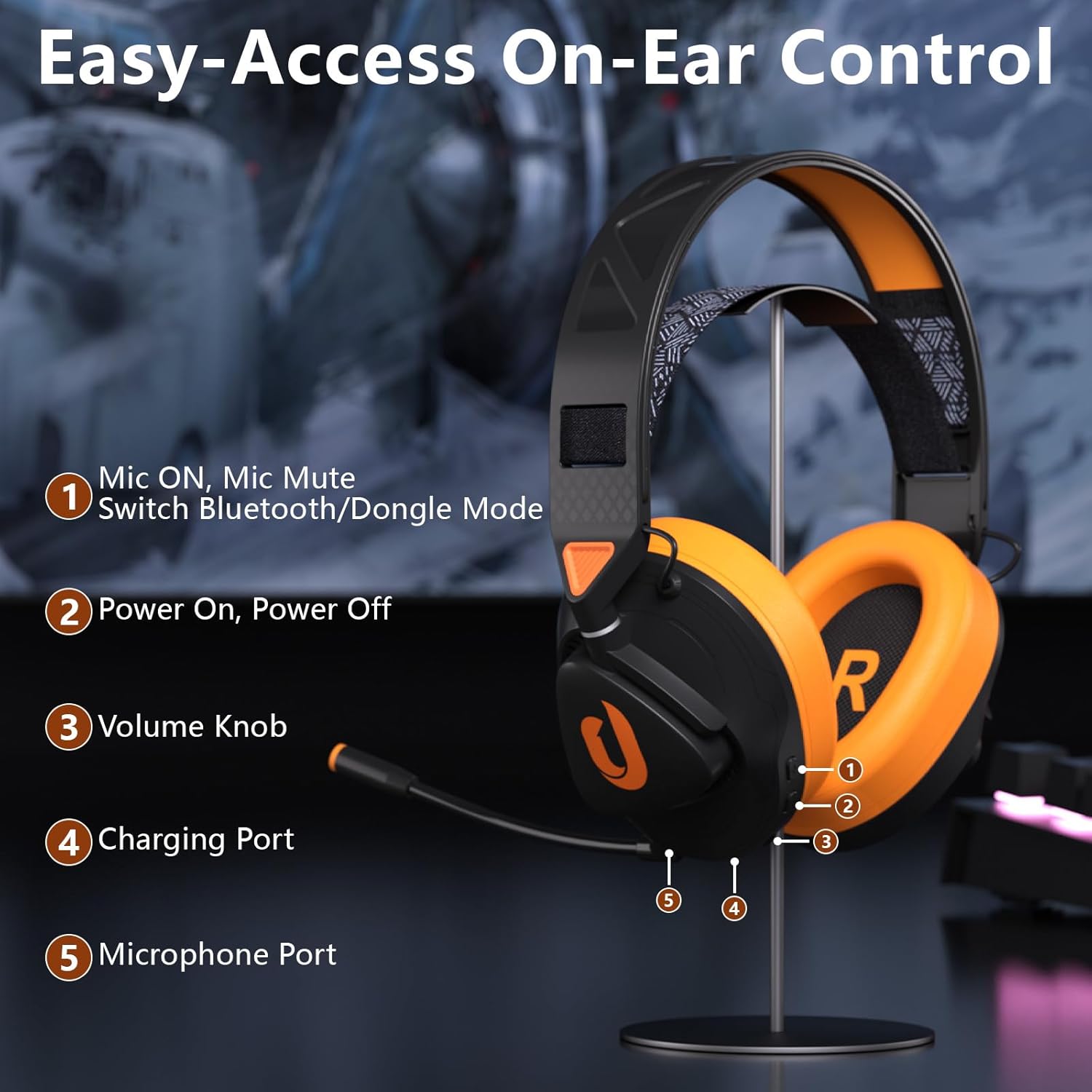 Wireless Gaming Headset with Detachable Mic E3242