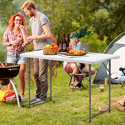 4ft Portable Plastic Folding Table with Adjustable Height I755758