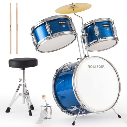 3 Piece Kids Drum Set with 14'' Bass Drum, Snare, Tom, Cymbal, Pedal, Drumsticks, Adjustable Seat M25699