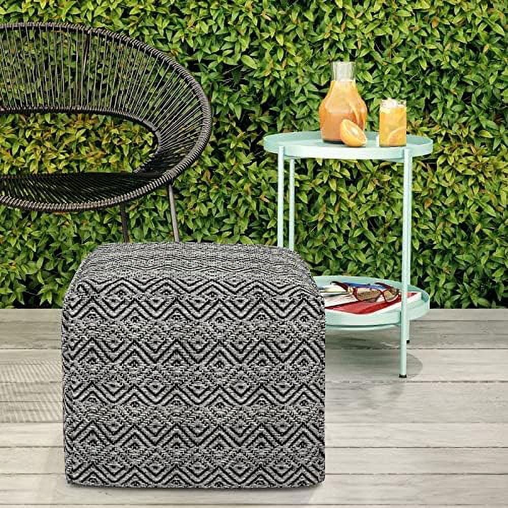 18"X18"X14" Dark Gray Black Cotton Woven Pouf Ottoman C89601