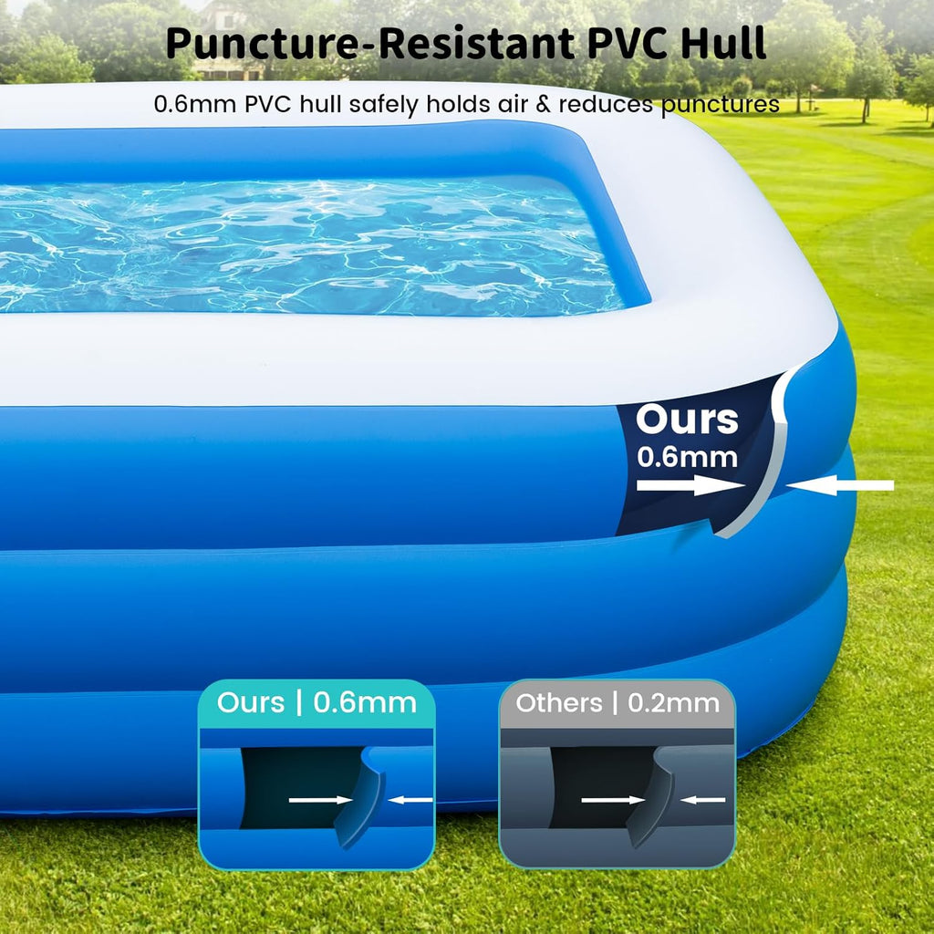 Extra Large Inflatable Pool 130"x 72" x 22" Oversized Blow Up Pool with Pump Q400375