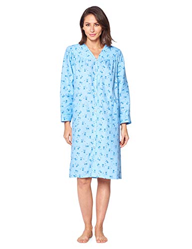 Floral Snap Front Flannel Duster Long Sleeve Lounger Dress U139