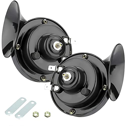 2 Pack 300DB Super Loud Train Horn, 12V Security Alarm Speaker, Car Waterproof Air Electric Snail Double Horn Replacement Kit (Black) V483850