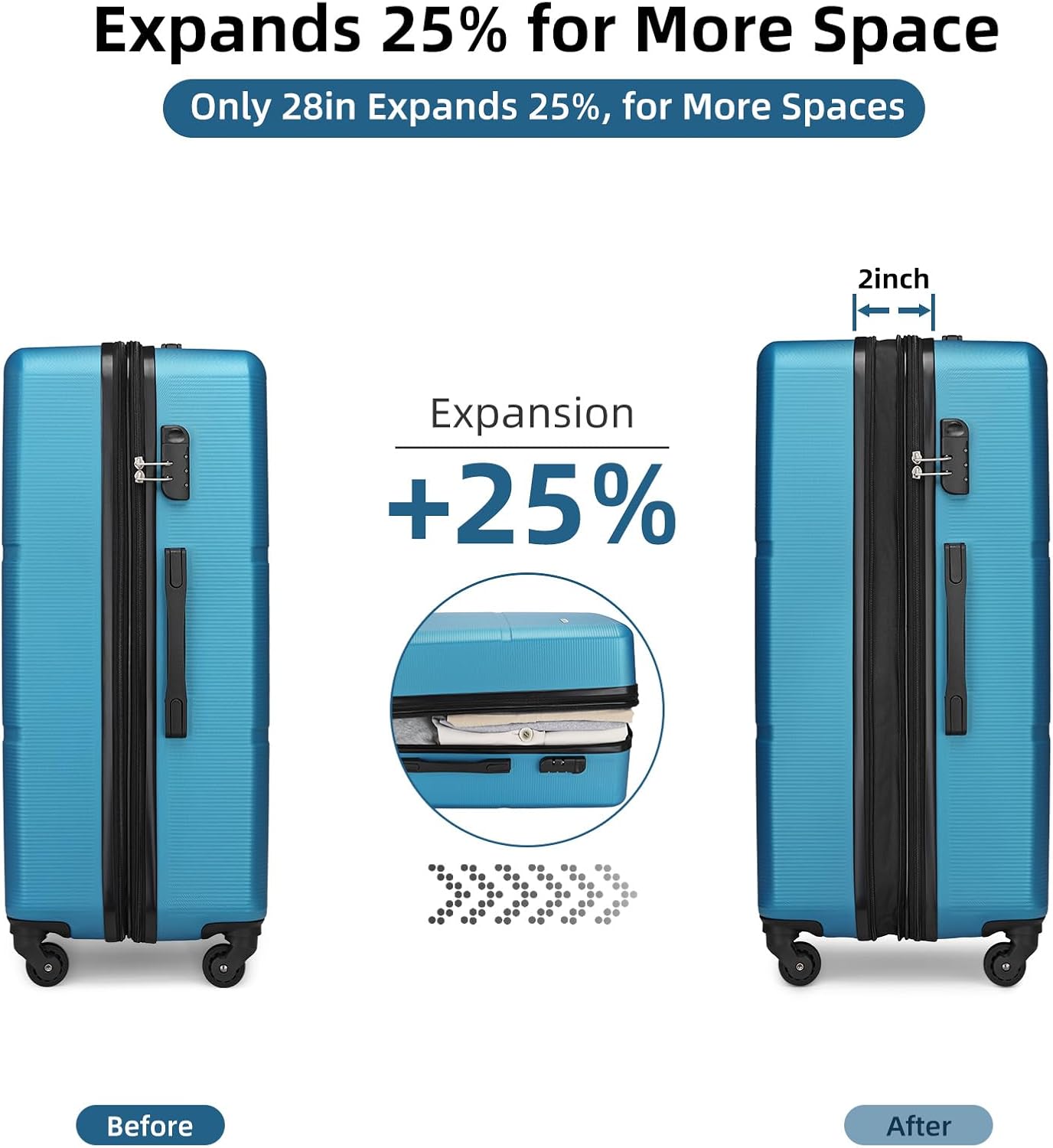 Blue 3 Piece Expandable ABS Suitcase Set with Travel Bag S42718