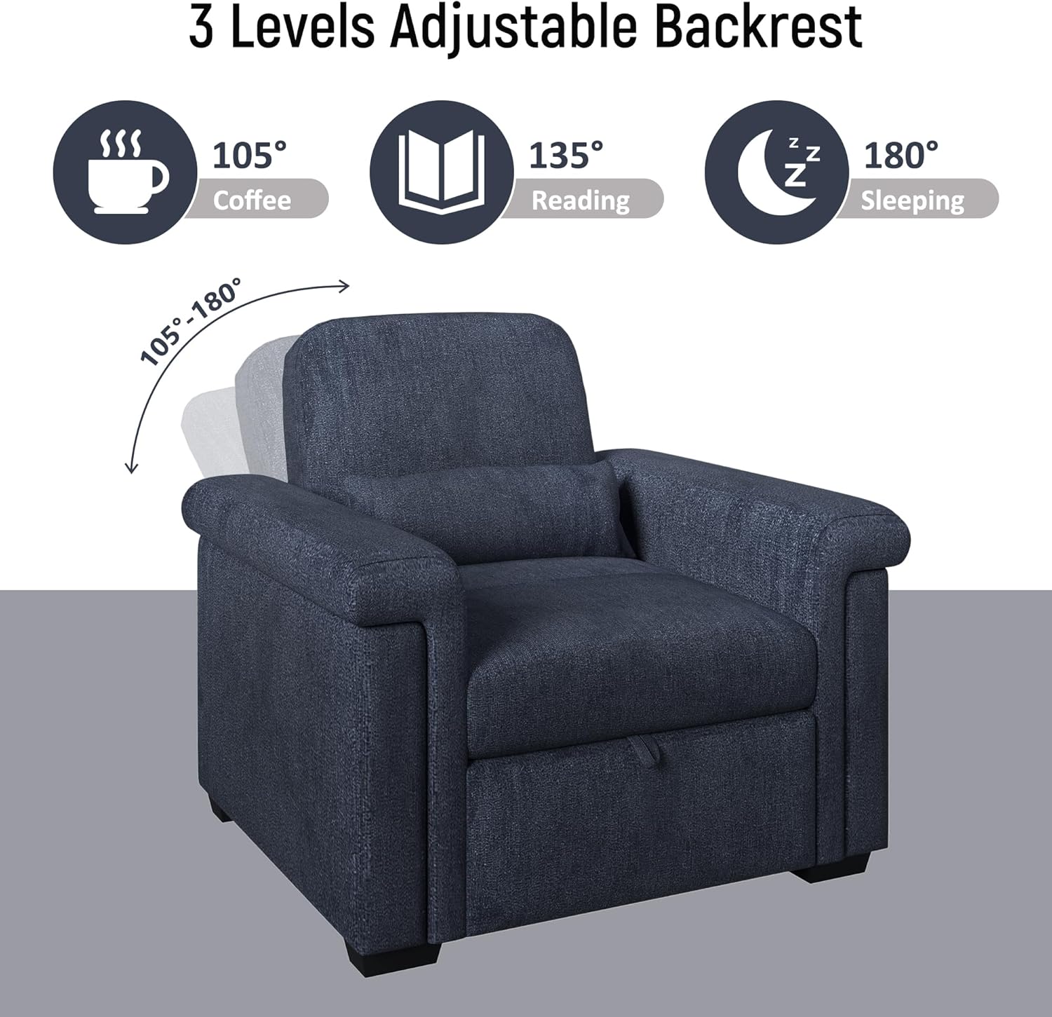 Dark Blue 3 in 1 Convertible Sleeper Chair Sofa Bed with Pillow H6376