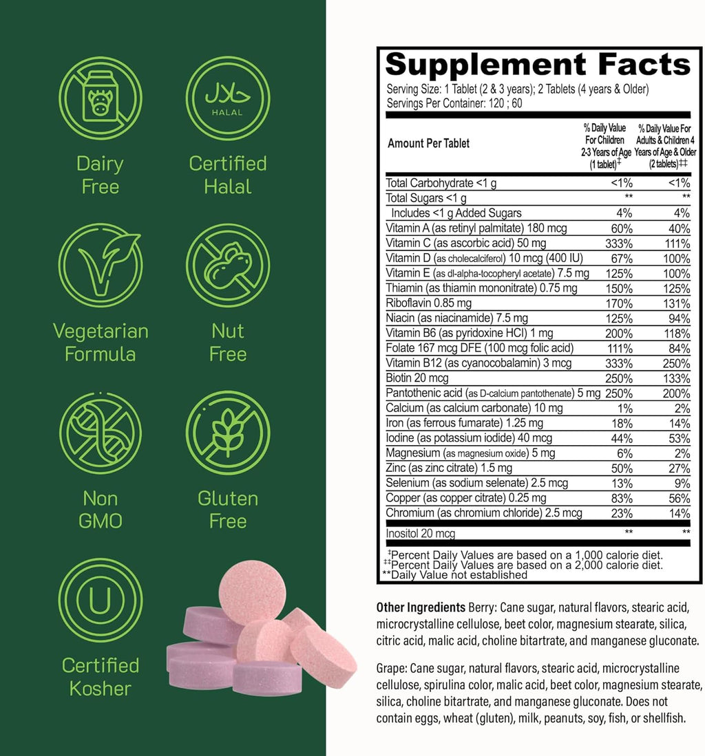Kids Chewable Multivitamin with Iron, 120 Tablets C209