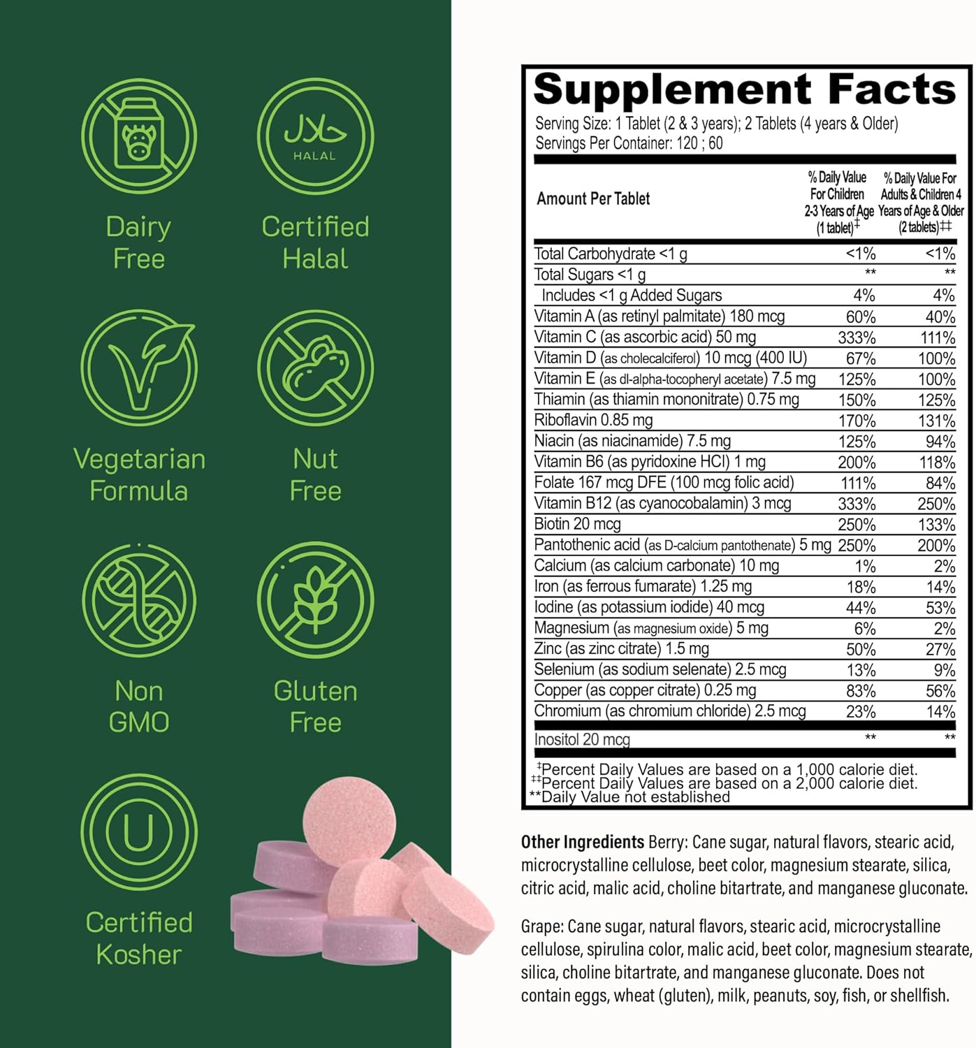 Kids Chewable Multivitamin with Iron, 120 Tablets C209