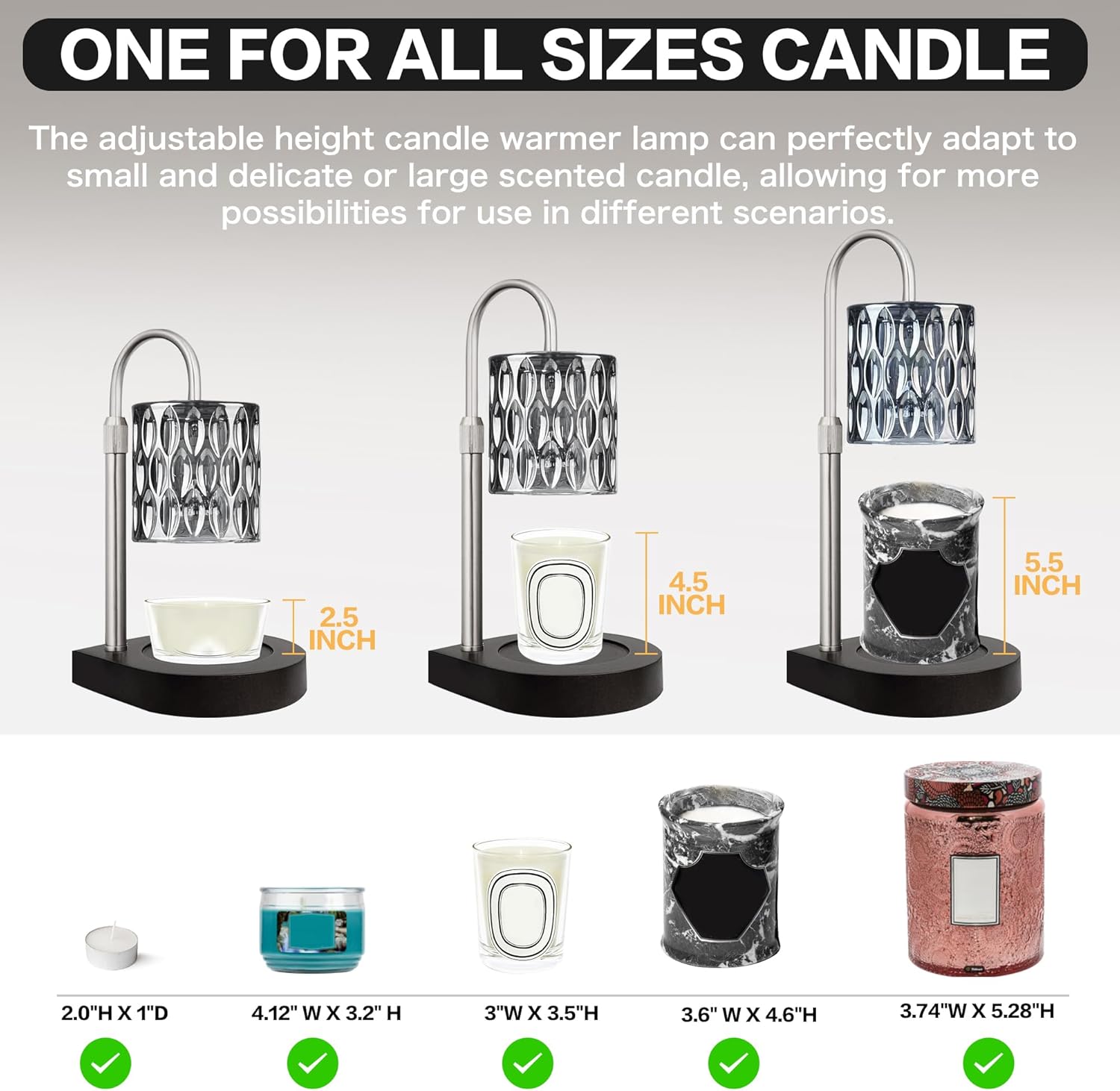 Candle Warmer Lamp with 3 Bulbs, Adjustable Height Dimmable Timer Black Z527