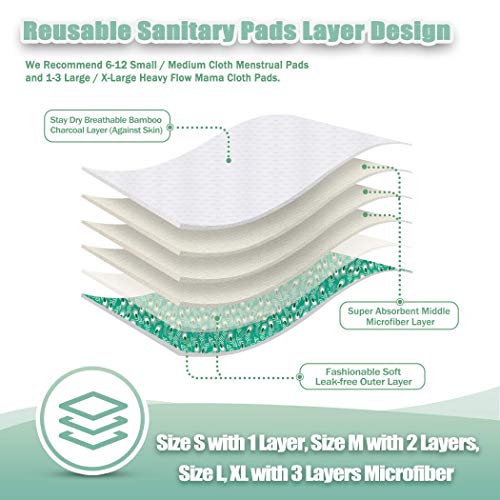 Charcoal Reusable Menstrual Pads 6 Pack with 1 Cloth Mini Wet Bag R356