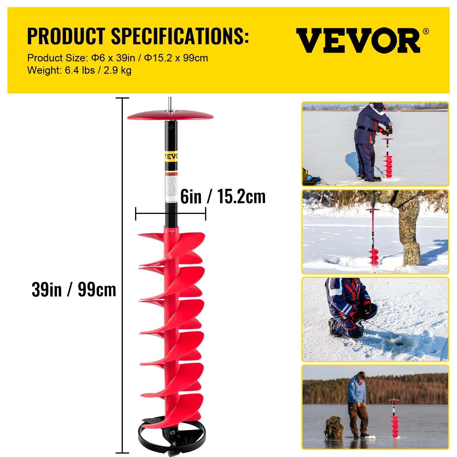 6'' Nylon Ice Auger with 11.8" Extension Rod F506