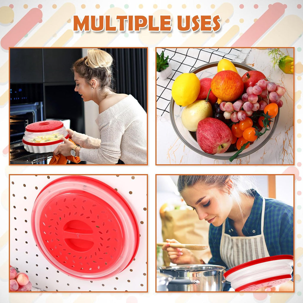 6 Pcs Collapsible Microwave Splatter Cover 3 Size Plastic BPA Free Silicone U3146
