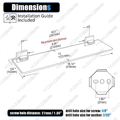 16'' x 5.6'' Tempered Glass Wall Mounted Shelf I48606