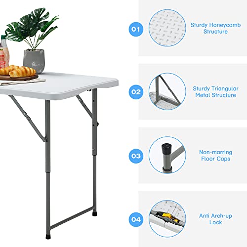 4ft Portable Plastic Folding Table with Adjustable Height I755758