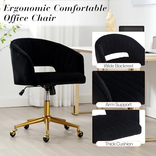 Black Corduroy Height Adjustable Swivel Desk Chair with Gold Base O3763