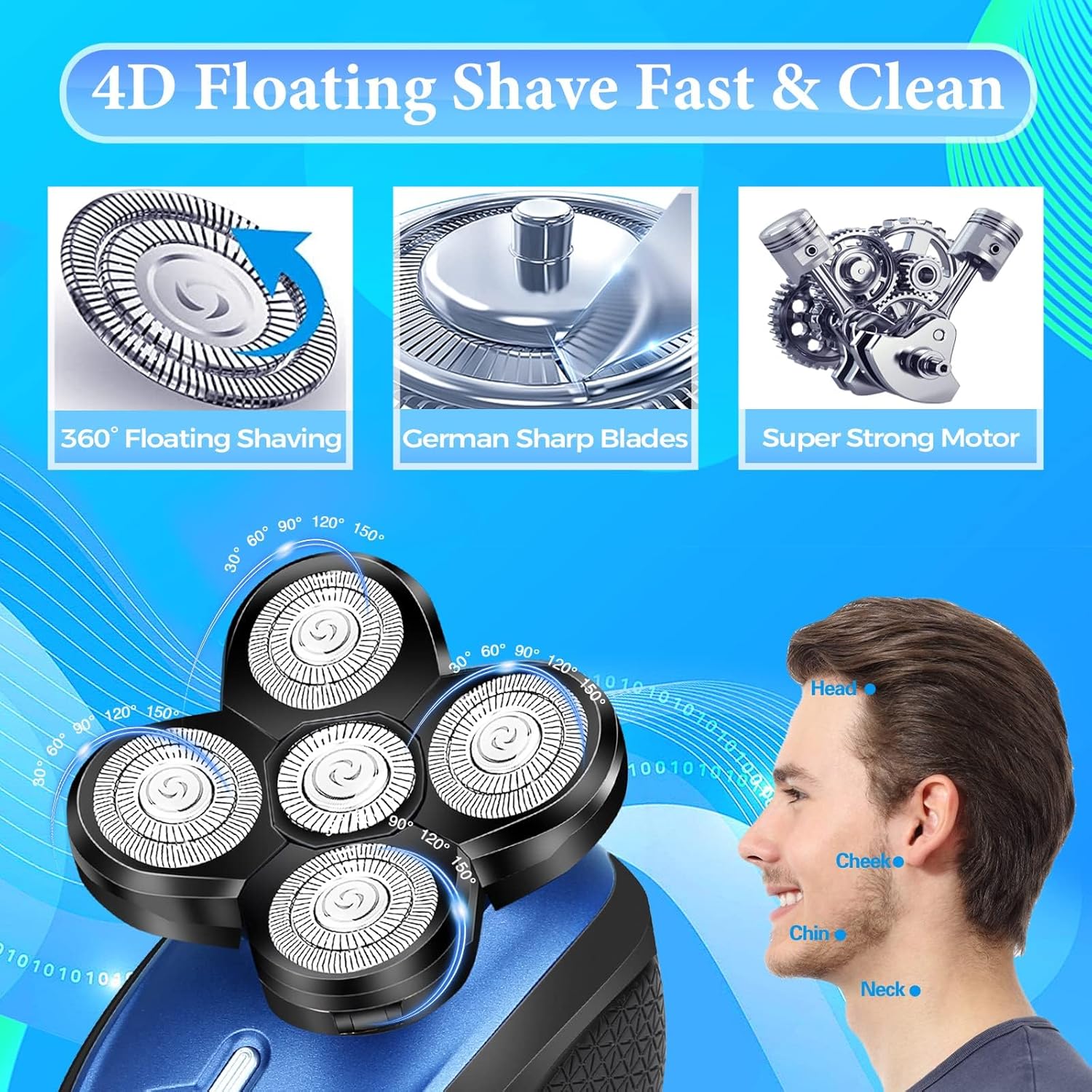 5 in 1 Cordless Waterproof Electric Rotary Head Shaver F96204