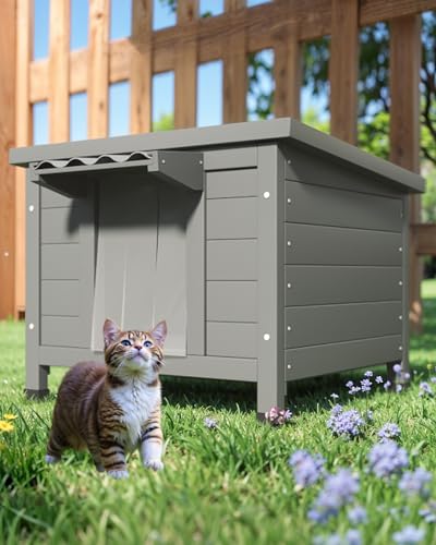 Outdoor Cat House Waterproof Foam Insulated Large Wooden Cat Condos 21.3" L x 19.9" W x 18.9" H B276