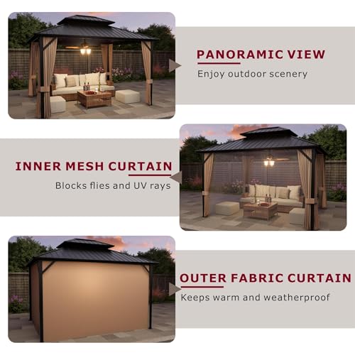 10'x12' Hardtop Gazebo with Privacy Curtains and Netting Q3105