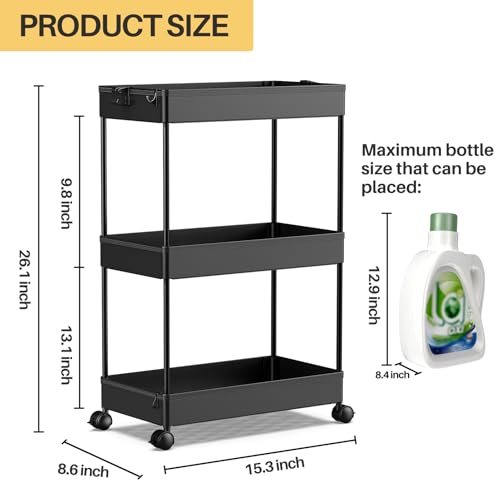 Black 3 Tier Rolling Storage Cart D402