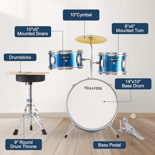 3 Piece Kids Drum Set with 14'' Bass Drum, Snare, Tom, Cymbal, Pedal, Drumsticks, Adjustable Seat M25699