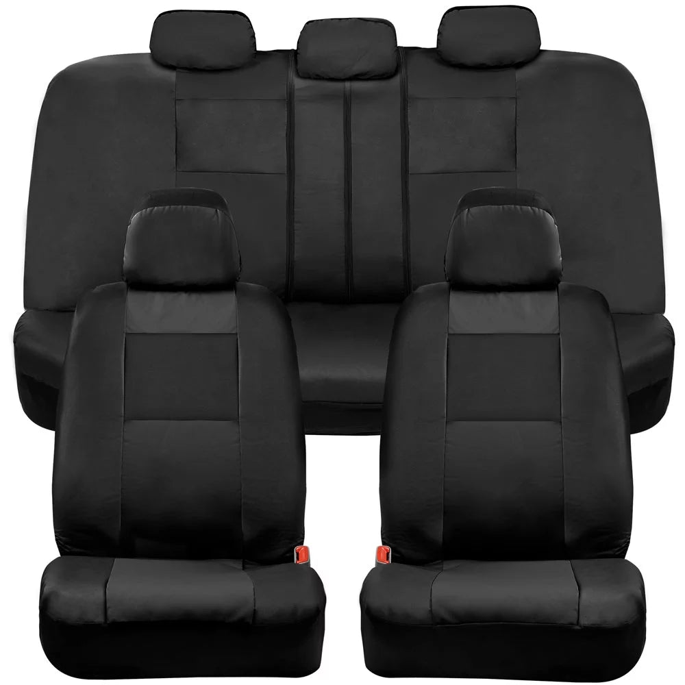 Classic Black Faux Leather Car Seat Covers Full Set V8912