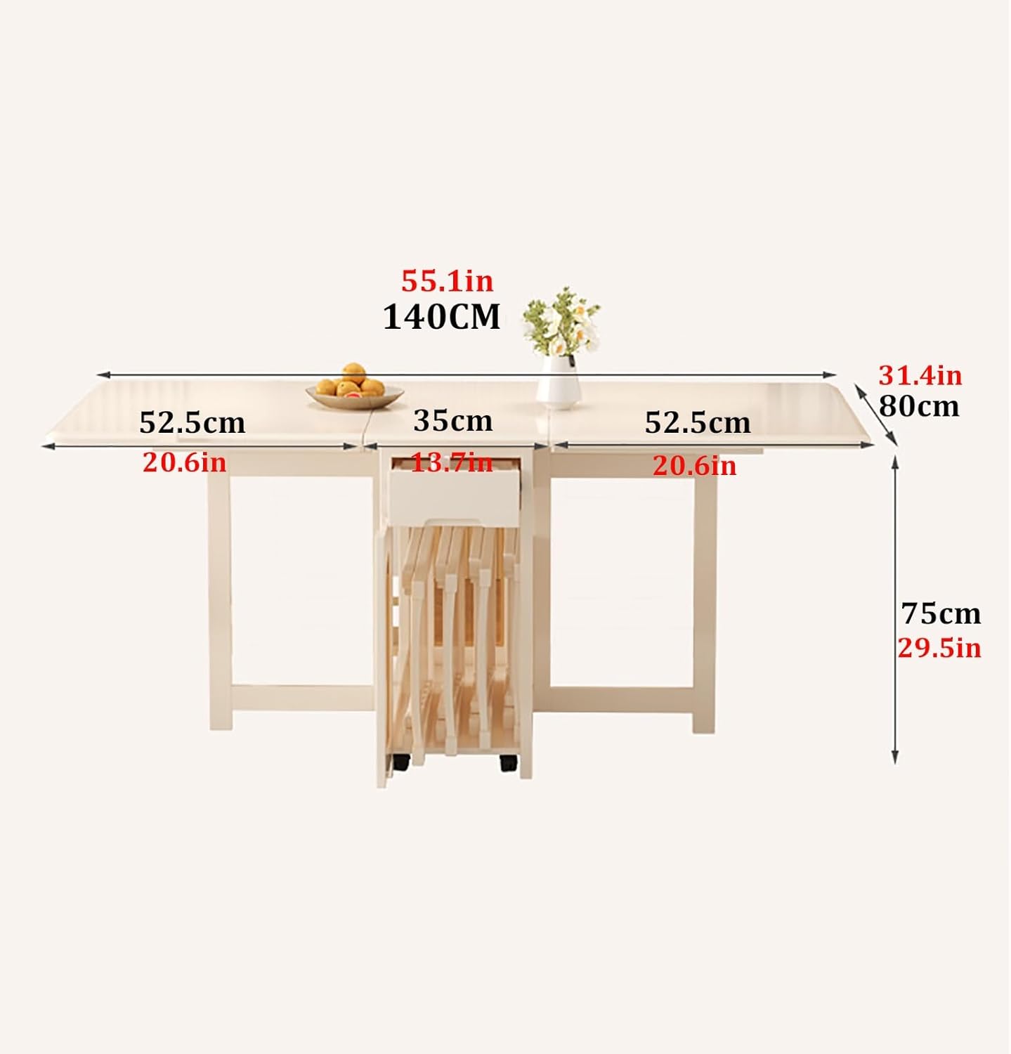 Folding Dining Table with 4 Chairs and 1 Storage Drawer X619732