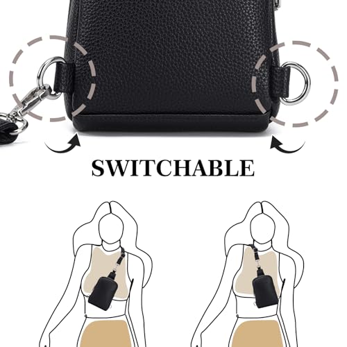 Small Crossbody Sling Bag Vegan Leather Fanny Pack (Retro Black) H96824