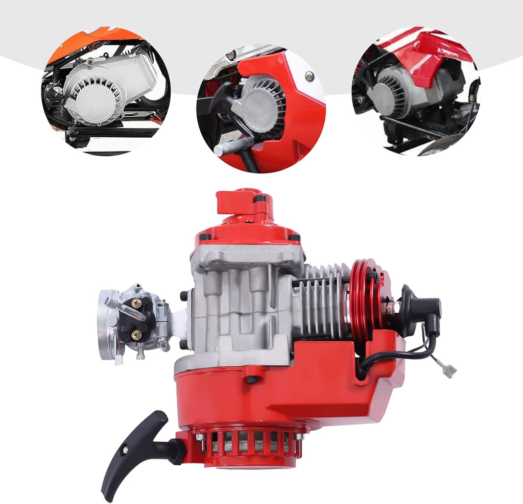 49CC 2 Stroke Gas Powered Engine Motor Single Cylinder Air-cooled Pull Start 6 Teeth Red O17865