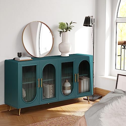 Navy Blue 4-Door Wood Storage Sideboard Cabinet with Gold Metal Legs C5592
