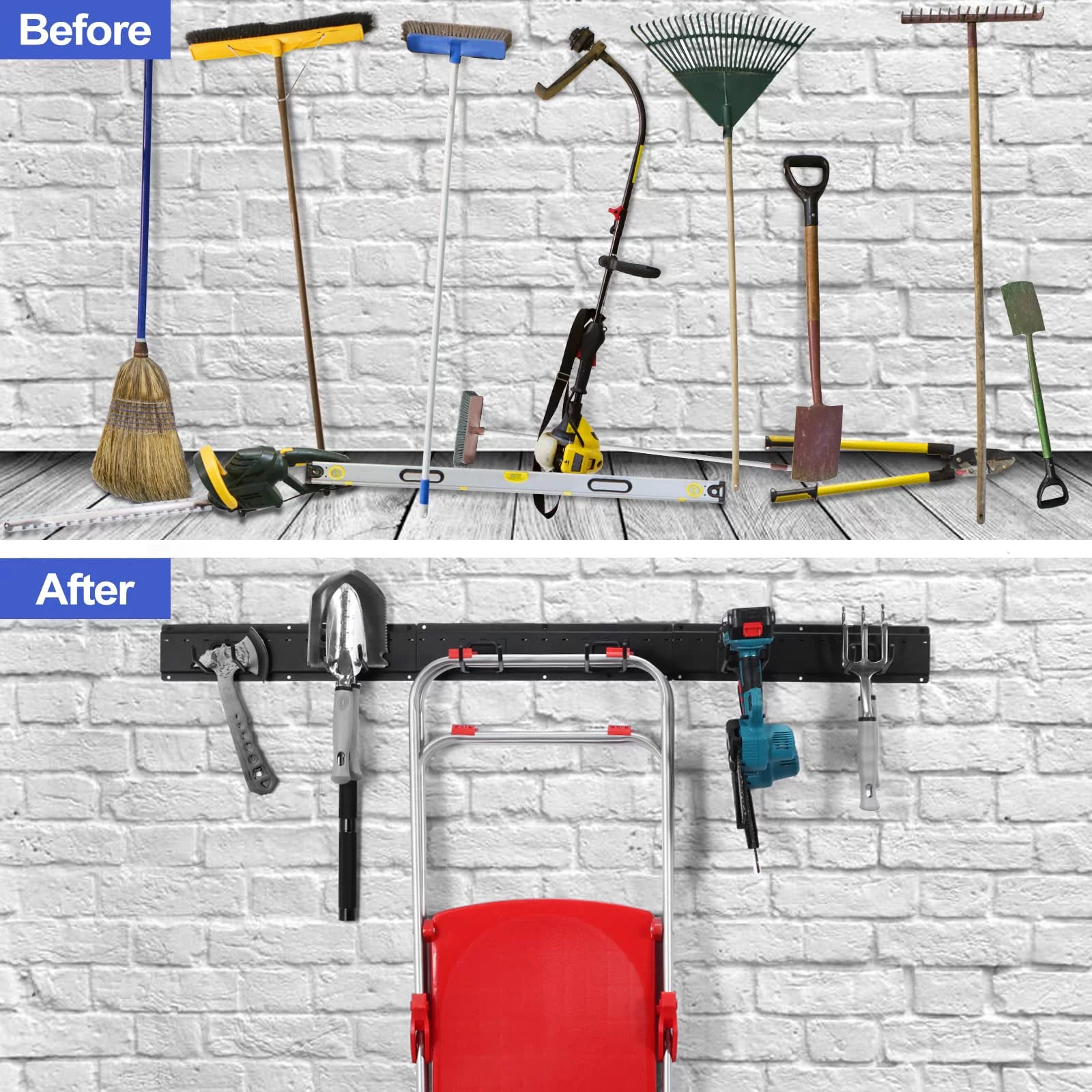 Heavy Duty Steel Wall Mounted Tool Storage Organizer with 6 Removable Hooks and 3 Board D14299