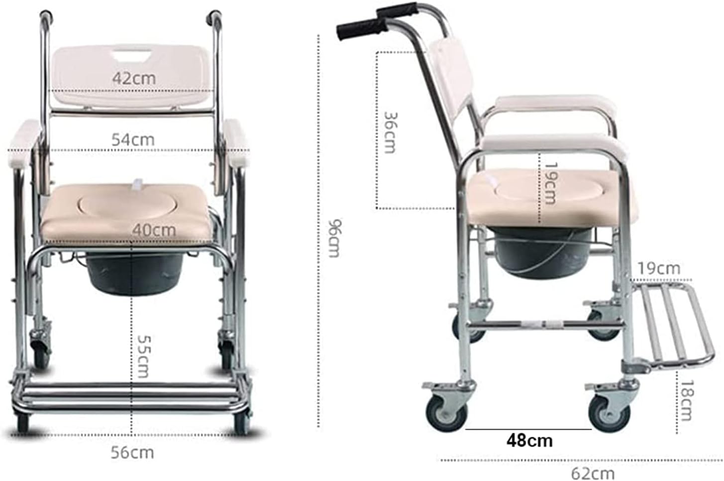 Shower Commode Chair with Wheels, 3 in 1 Shower Wheelchair with Anti Skid Arms 4 Locking Casters Detachable Bucket Shower Chair J85147