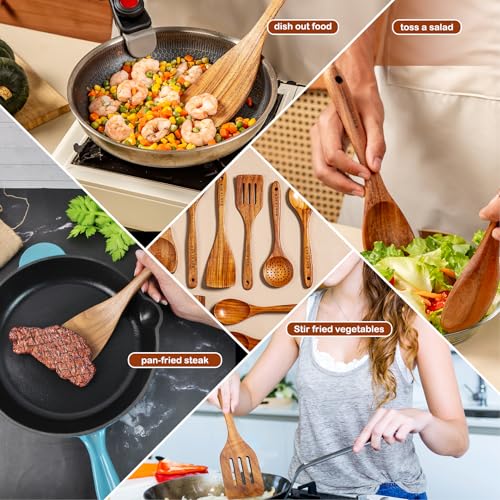 10 Pcs Natural Teak Wooden Kitchen Utensils Set T483