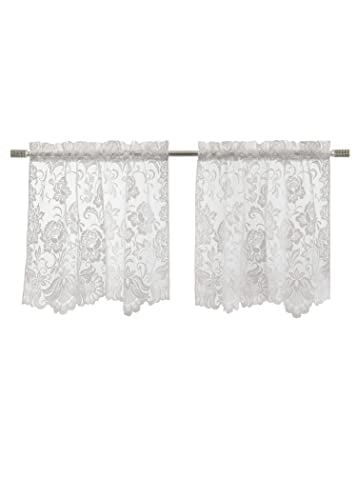 Ivory Embroidered Floral Lace Window Curtain Swag Pair 72" x 32" E7513