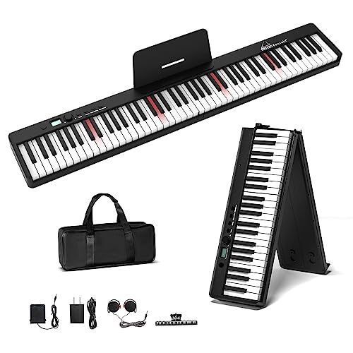 88 Key Digital Piano with Lighted Keys Folding Portable Piano with Piano Bag Bluetooth MIDI Electric Piano Keyboard Y3408