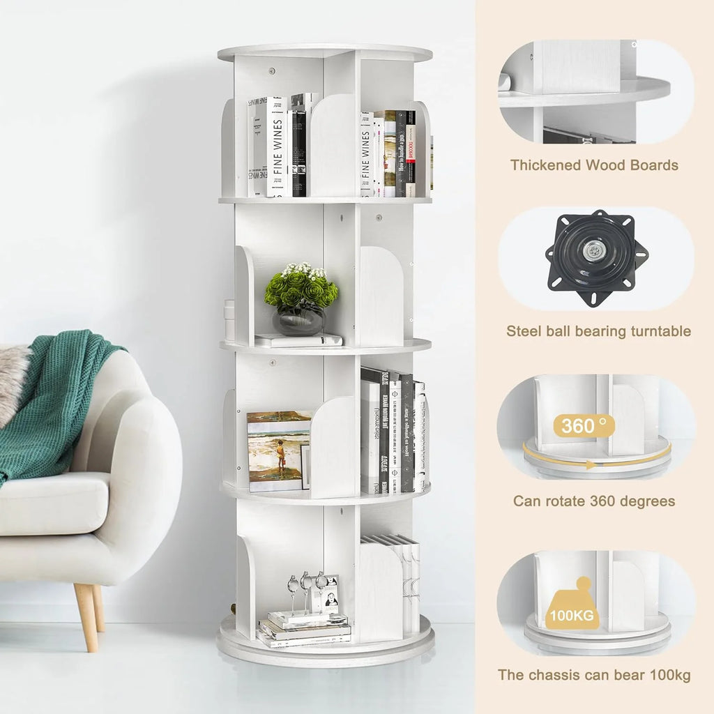 White 4 Tier Rotating Bookshelf E51409