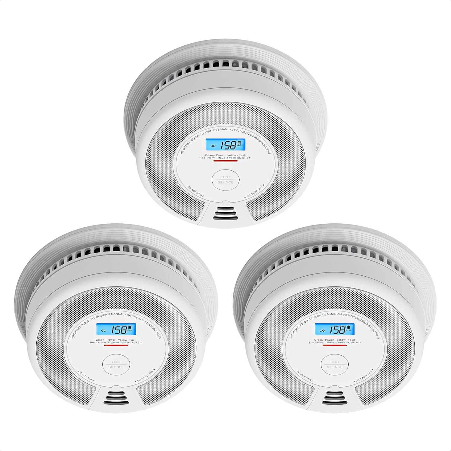 10-Year Battery Smoke and Carbon Monoxide Detector Alarm with LCD Display, Dual Sensor, 5-Pack D12331