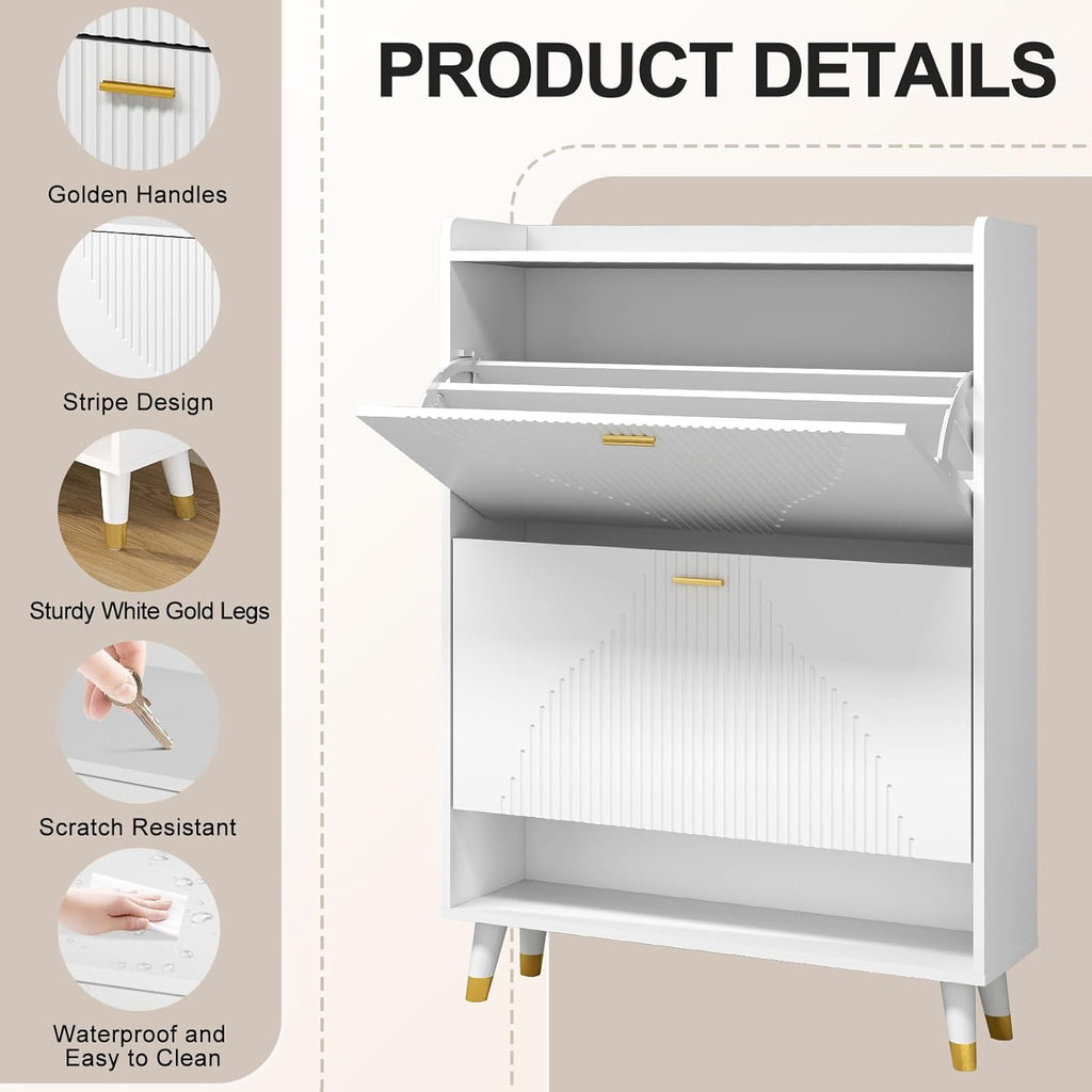 White Slim Shoe Storage Cabinet with Drawer U2946