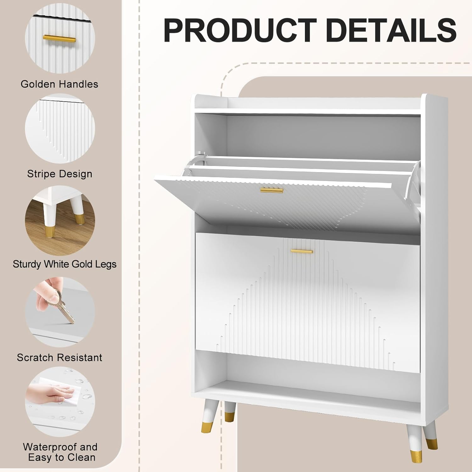 White Slim Shoe Storage Cabinet with Drawer U2946